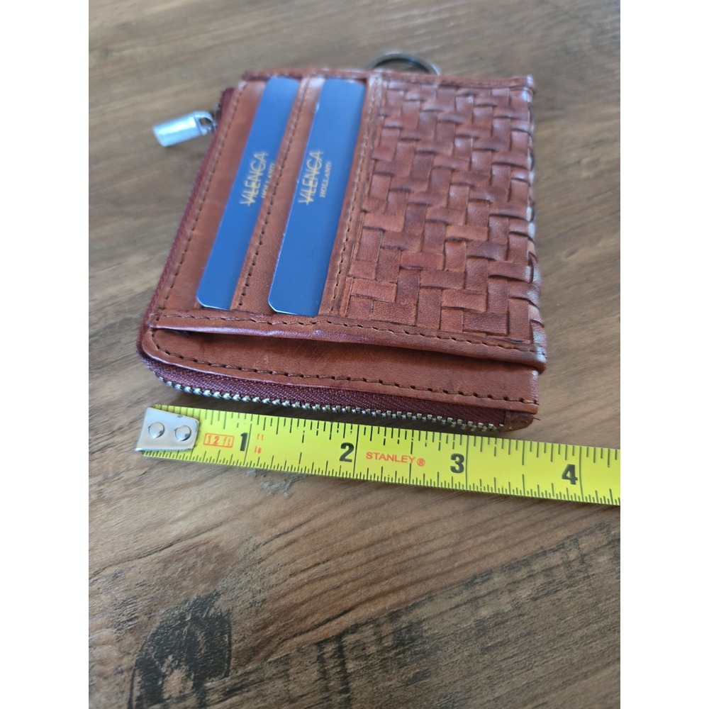 Vilenca Holland Basket Weave Zip Leather Card Coin Case Wallet Keychain NEW - Picture 8 of 11
